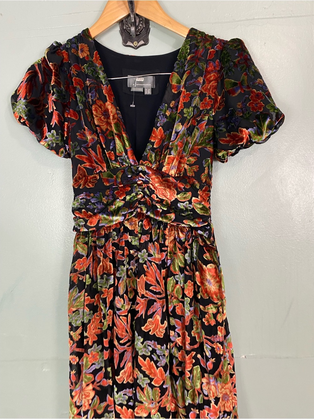 Anthropologie Katerina Velvet Floral Maxi Dress Size 00 Petite - Picture 3 of 7